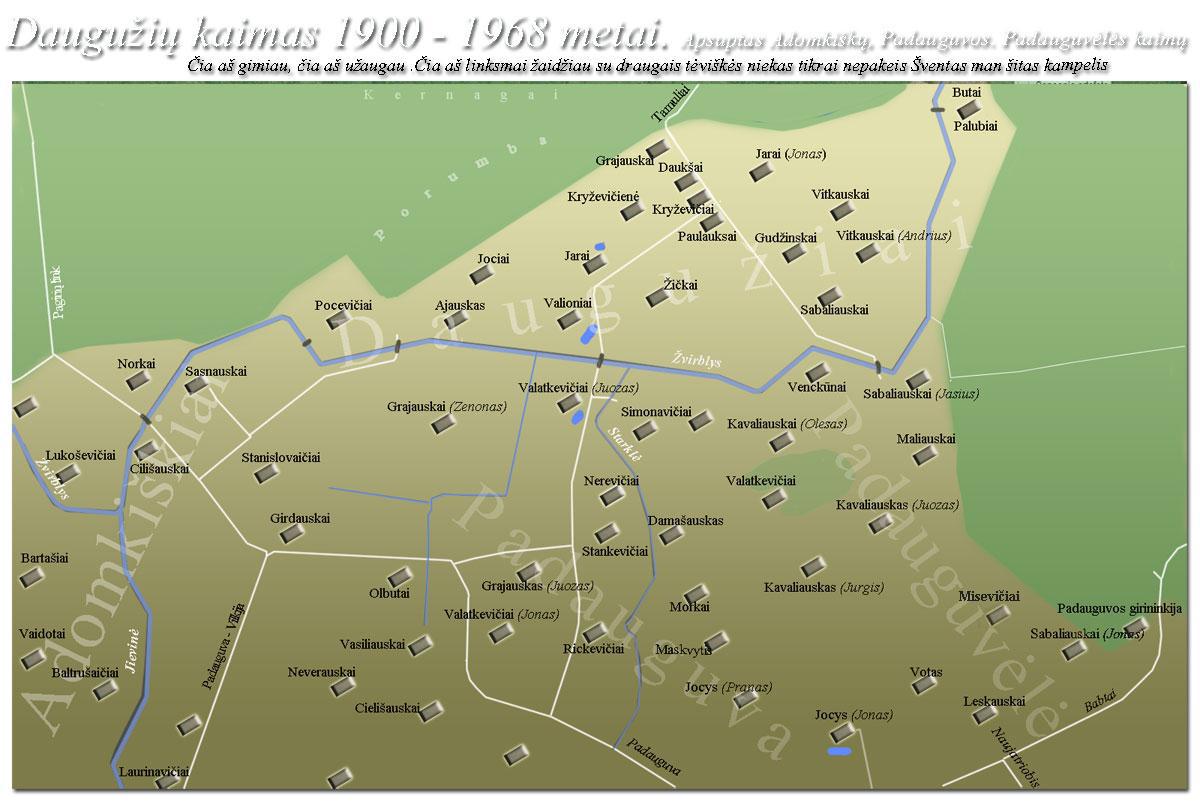 Kaimo žemėlapis sukurtas buvusių kaimo gyventojų prisiminimais